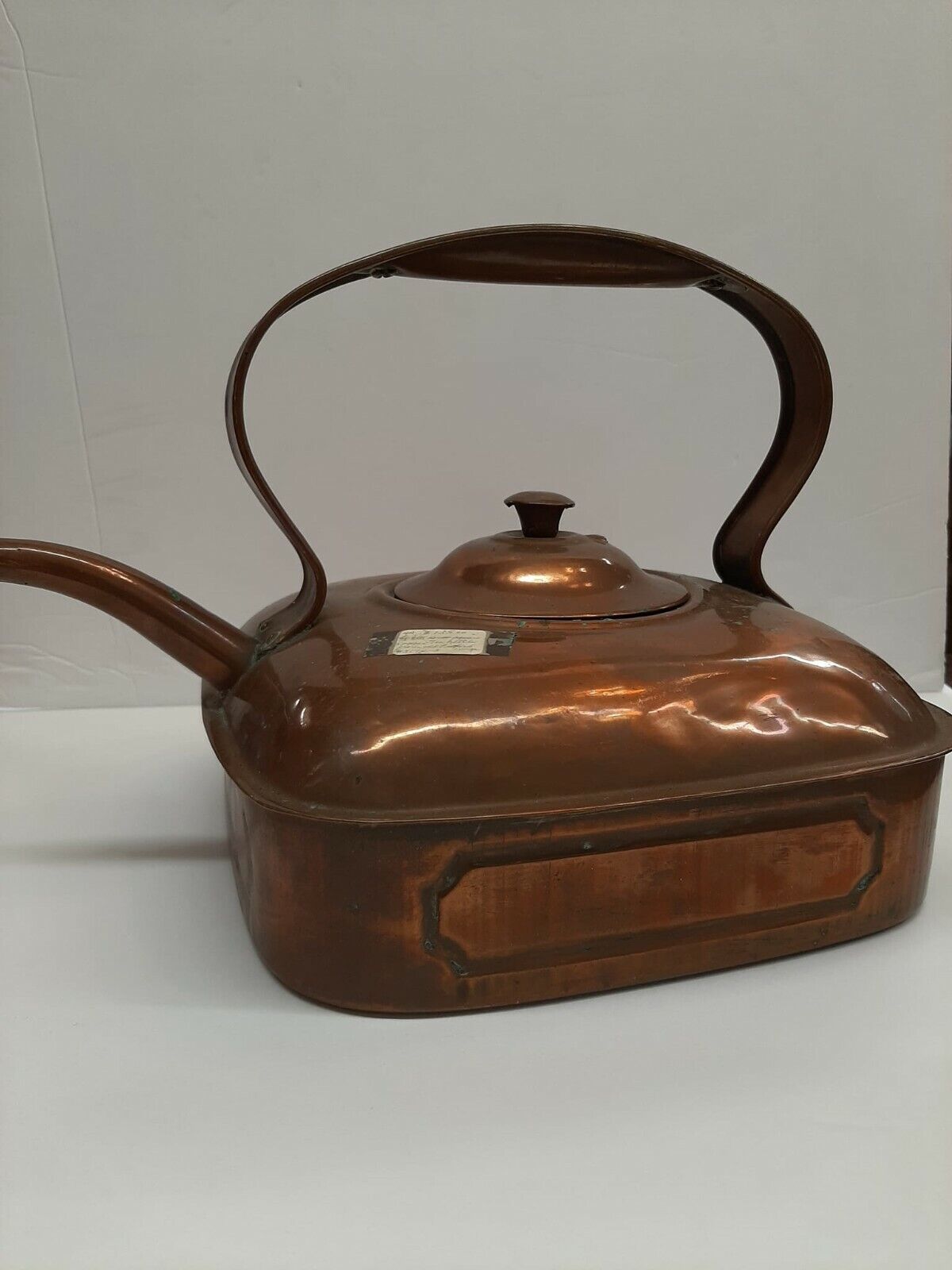 Vintage low profile 19th Century Square Copper Tea Kettle from an English barge.