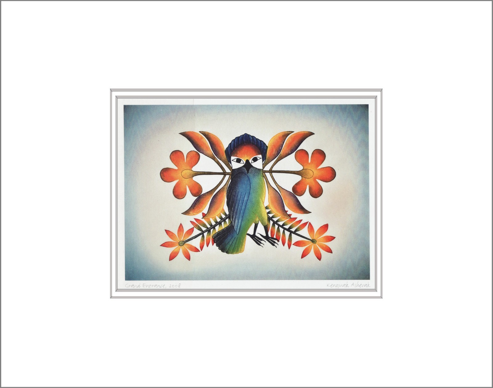 GRAND ENTRANCE bird by Inuit artist Kenojuak Ashevak - 11" x 14" Matted print GRAND ENTRANCE bird by Inuit artist Kenojuak Ashevak - 11" x 14" Matted print