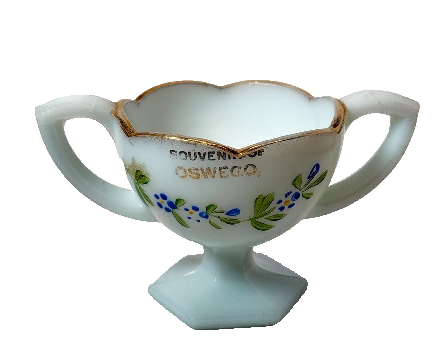 OSWEGO NY NEW YORK ANTIQUE Souvenir DEPRESSION WHITE Glass TRINKET BOWL OSWEGO NY NEW YORK ANTIQUE Souvenir DEPRESSION WHITE Glass TRINKET BOWL