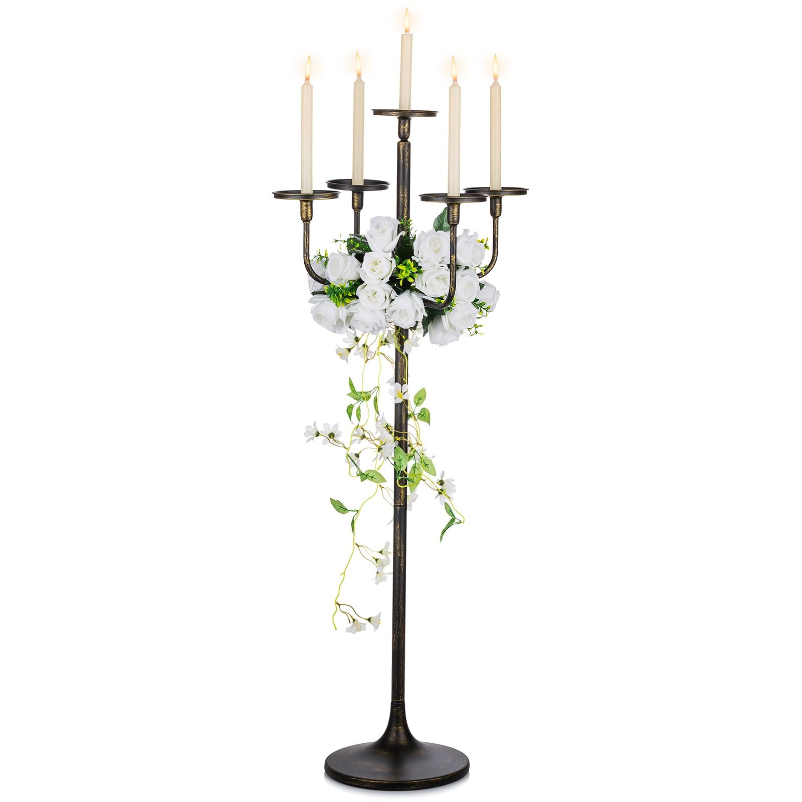Sziqiqi Black Floor Candelabra Candle Holder, 5-Arm, 48inch Tall