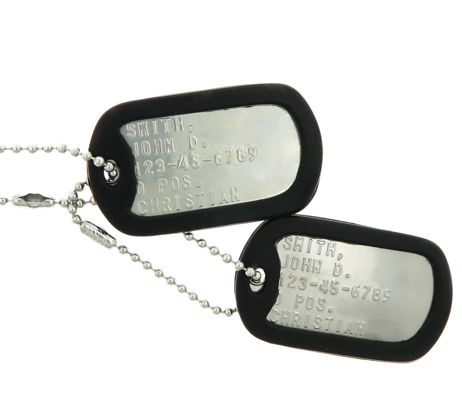 Custom Embossed Military Issue Stainless Steel Army Navy Marines AF ID Dog Tags Custom Embossed Military Issue Stainless Steel Army Navy Marines AF ID Dog Tags