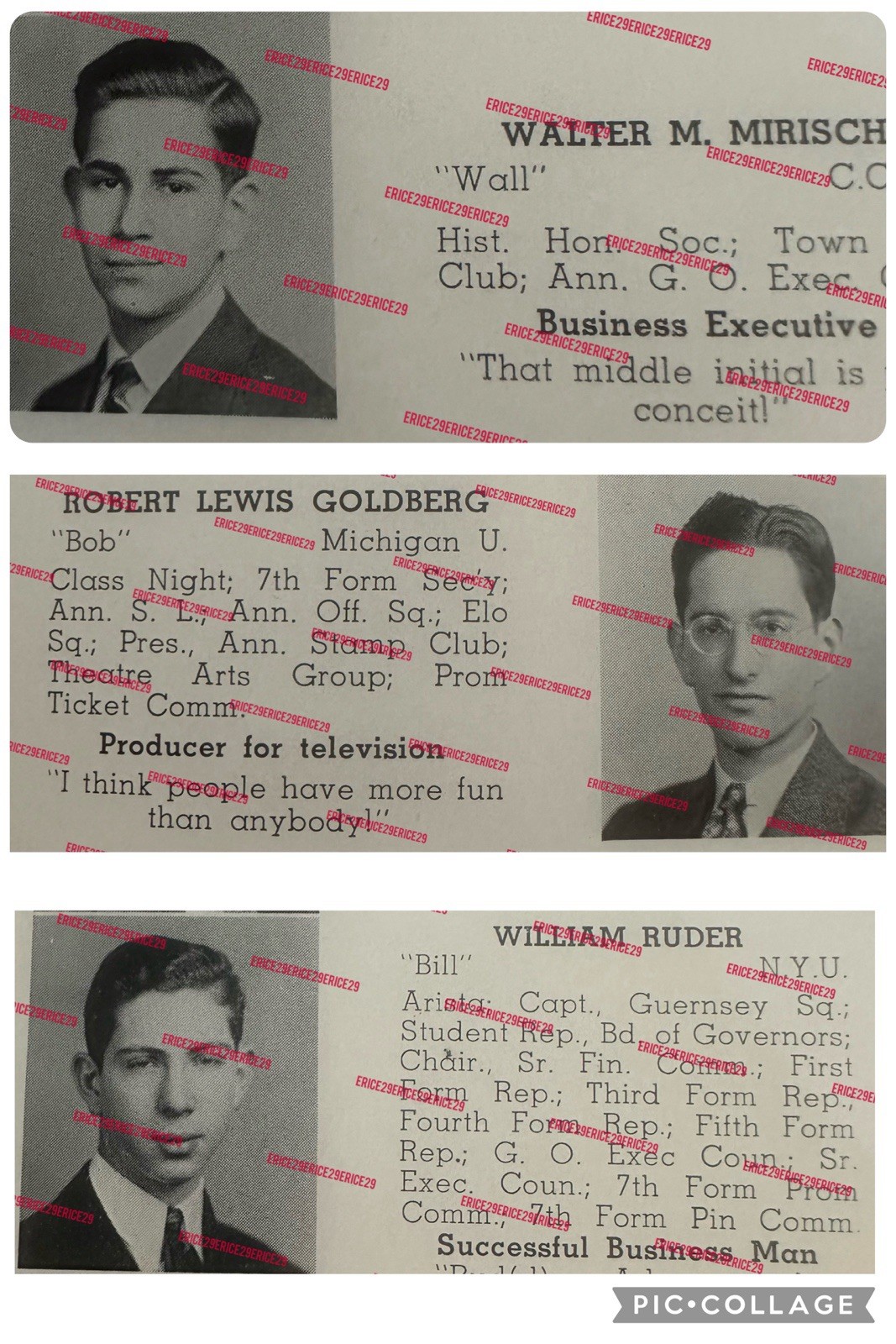 ‘38 DeWitt Clinton HS Bronx Yearbook Robert Q. Lewis, Walter Mirisch, Bill Ruder ‘38 DeWitt Clinton HS Bronx Yearbook Robert Q. Lewis, Walter Mirisch, Bill Ruder
