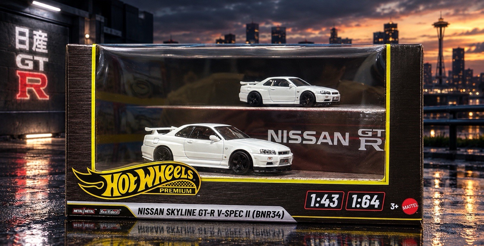Nissan Skyline GT-R R34 V-Spec II RHD Silver 1/64 And 1:43