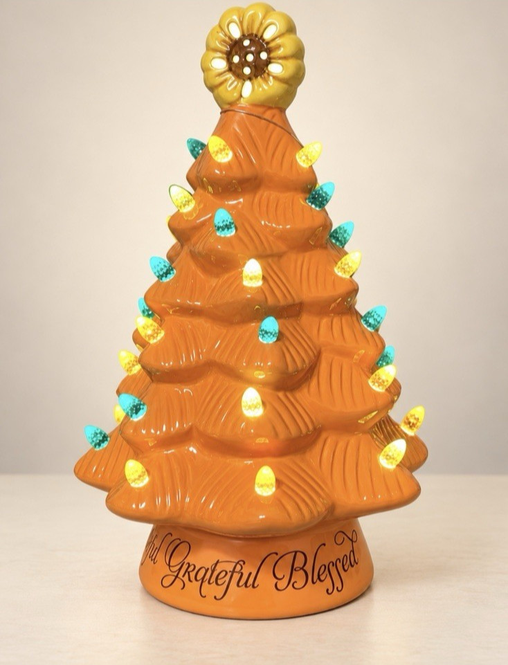 NWT MR. Halloween Fall Sunflower Thanksgiving Ceramic TREE 12" Christmas Orange