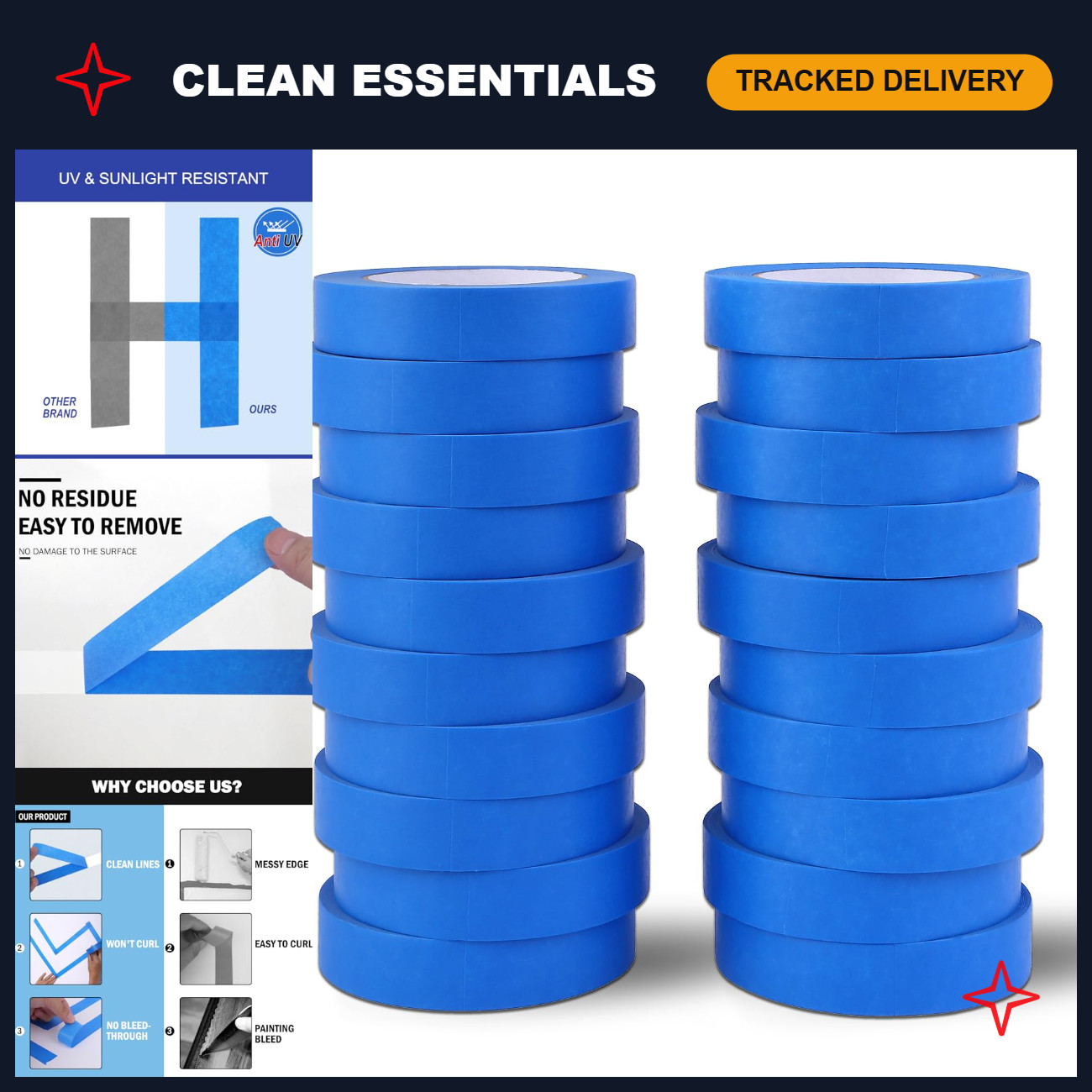 20 Rolls Blue Painters Tape 1 inch Wide Bulk Paint Masking Tape 55 Yds 20 Rolls Blue Painters Tape 1 inch Wide Bulk Paint Masking Tape 55 Yds