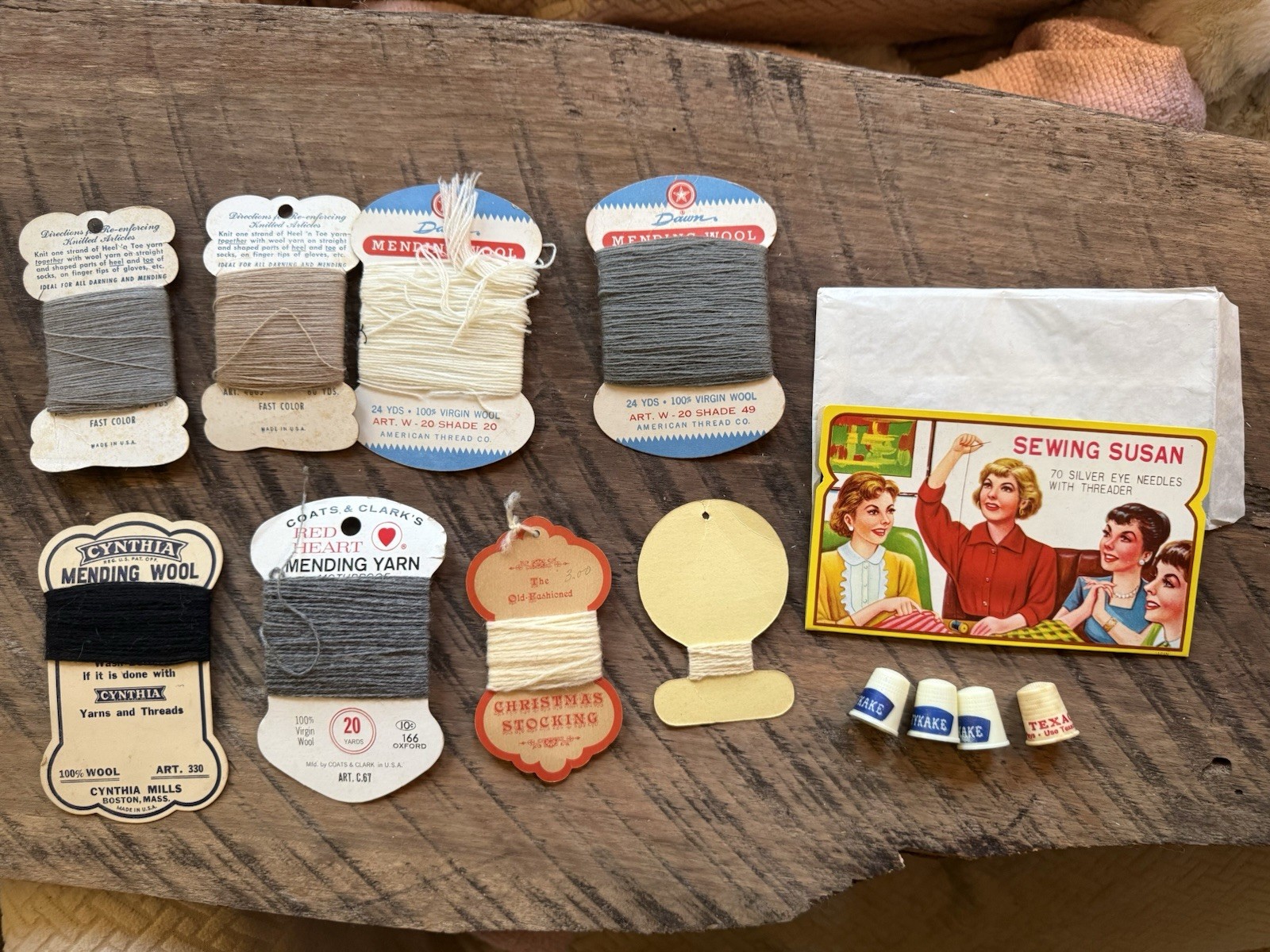 vintage sewing notions/Darning/sewing Susan/ Texaco- Taste cake Thimbles vintage sewing notions/Darning/sewing Susan/ Texaco- Taste cake Thimbles