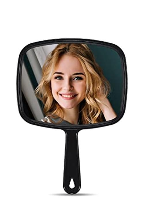 Hand Mirror, Black Barber Hairdressing Handheld Mirror with 9.3"L x 6.7"W