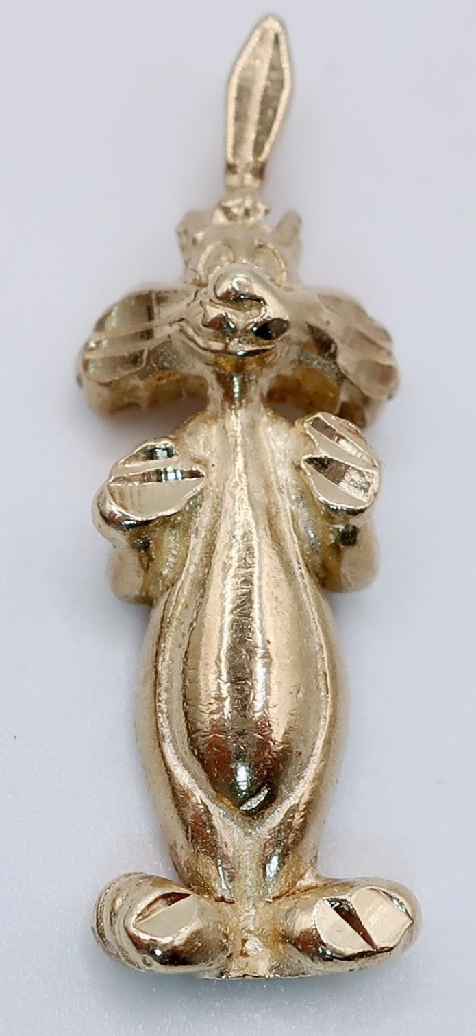 Vintage 14K Yellow Gold Sylvester Cat 1" Pendant 1.76g Looney Tunes Warner Bro.
