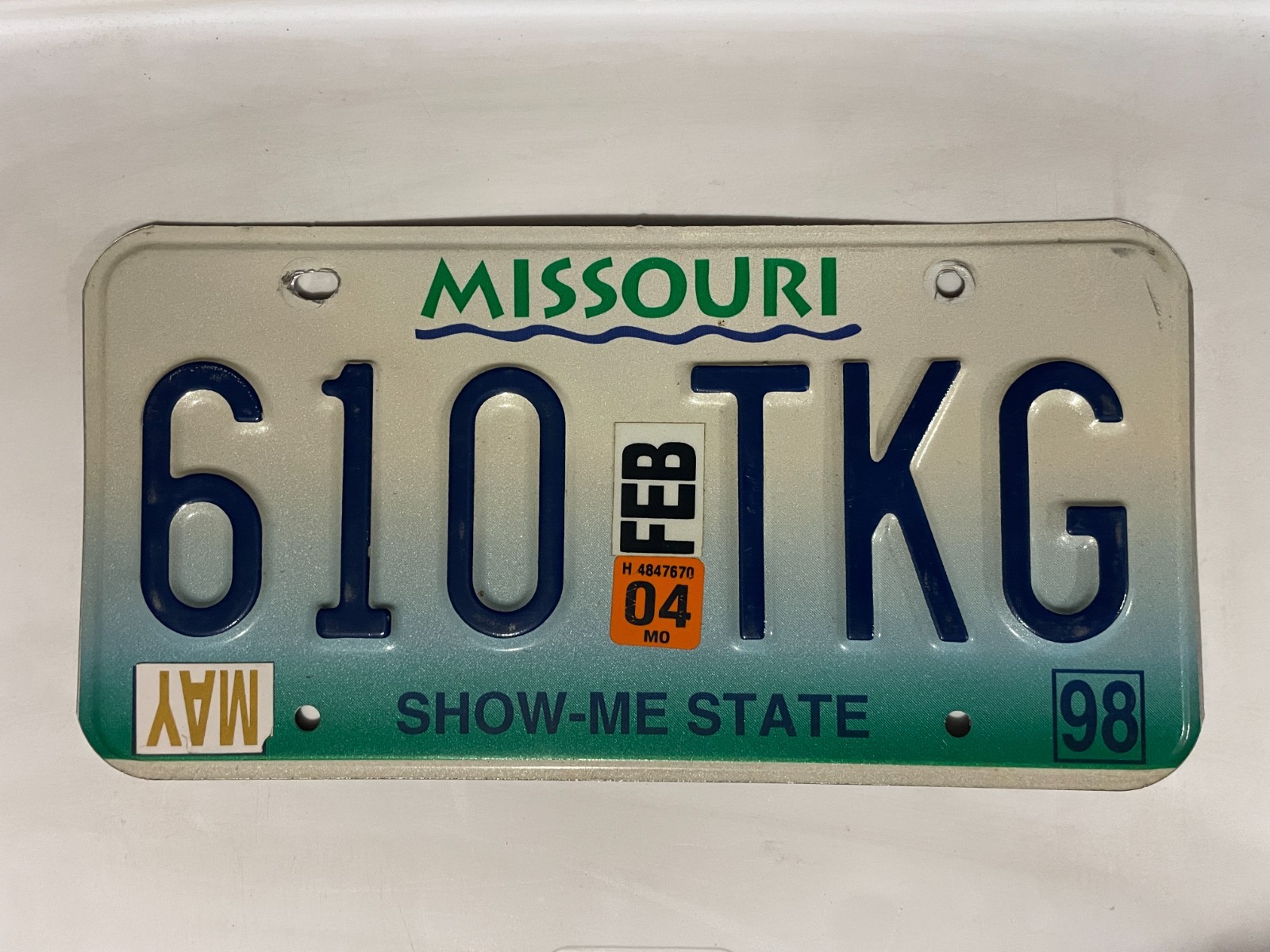Missouri License Plate May 1998 February 2004 610 TKG Missouri License Plate May 1998 February 2004 610 TKG
