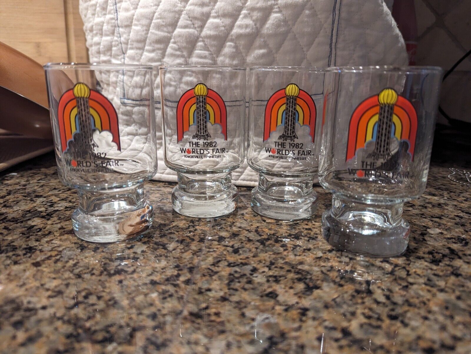 1982 Vintage Worlds Fair Knoxville Tennessee Juice Glass 4” Tall EUC, Set Of 4