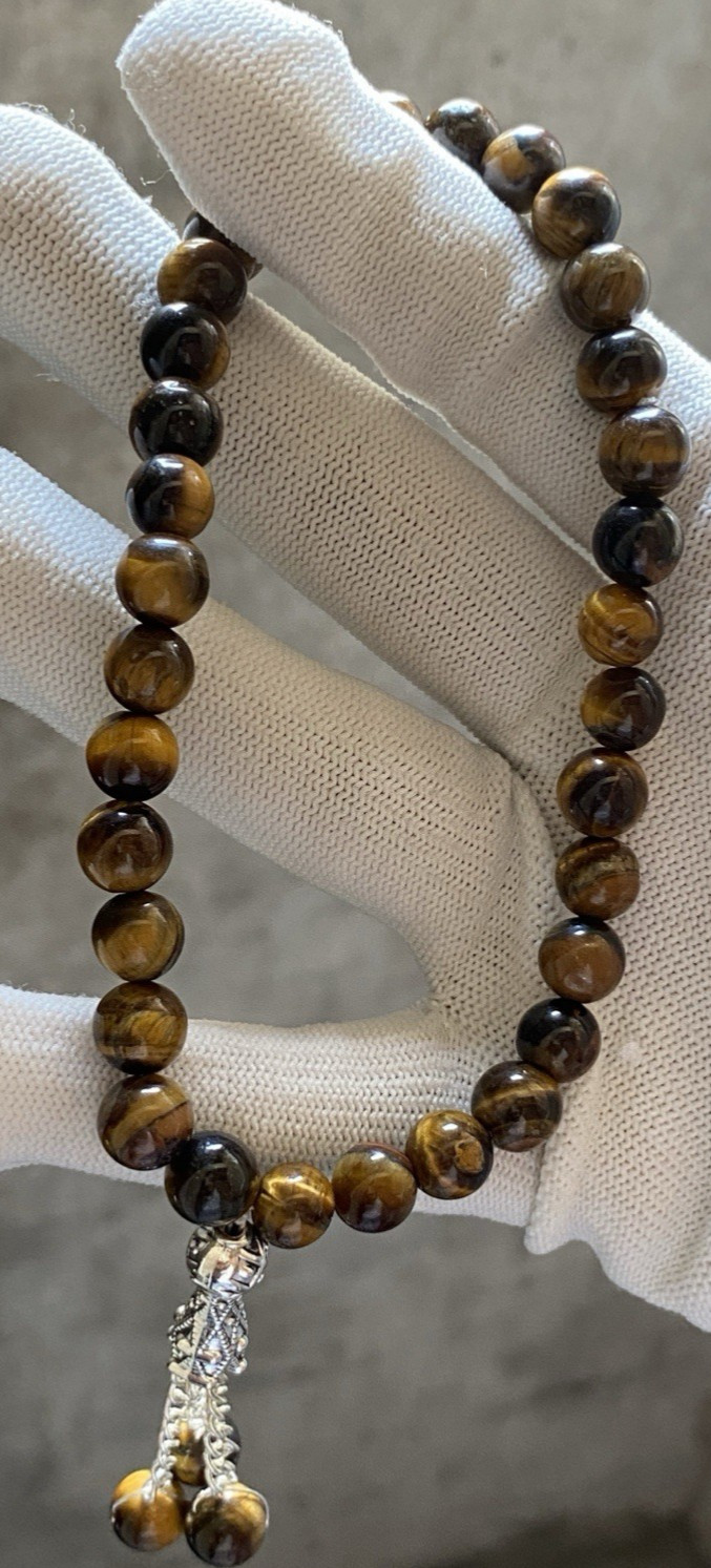 Genuine 8mm Tiger Eye 33 Beads Tasbih Misbaha Islamic Prayer Beads Brown Rosary
