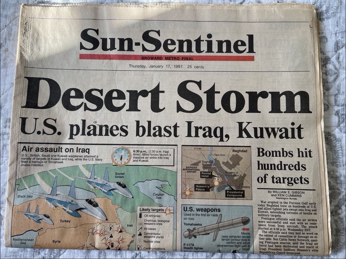 Sun-Sentinel Newspaper Jan 17 1991 Desert Storm Iraq