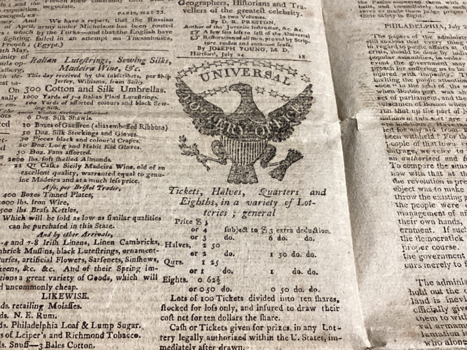 Woodcut Eagles - 2 Scarce 1807 Issues Of The Connecticut Courant Woodcut Eagles - 2 Scarce 1807 Issues Of The Connecticut Courant