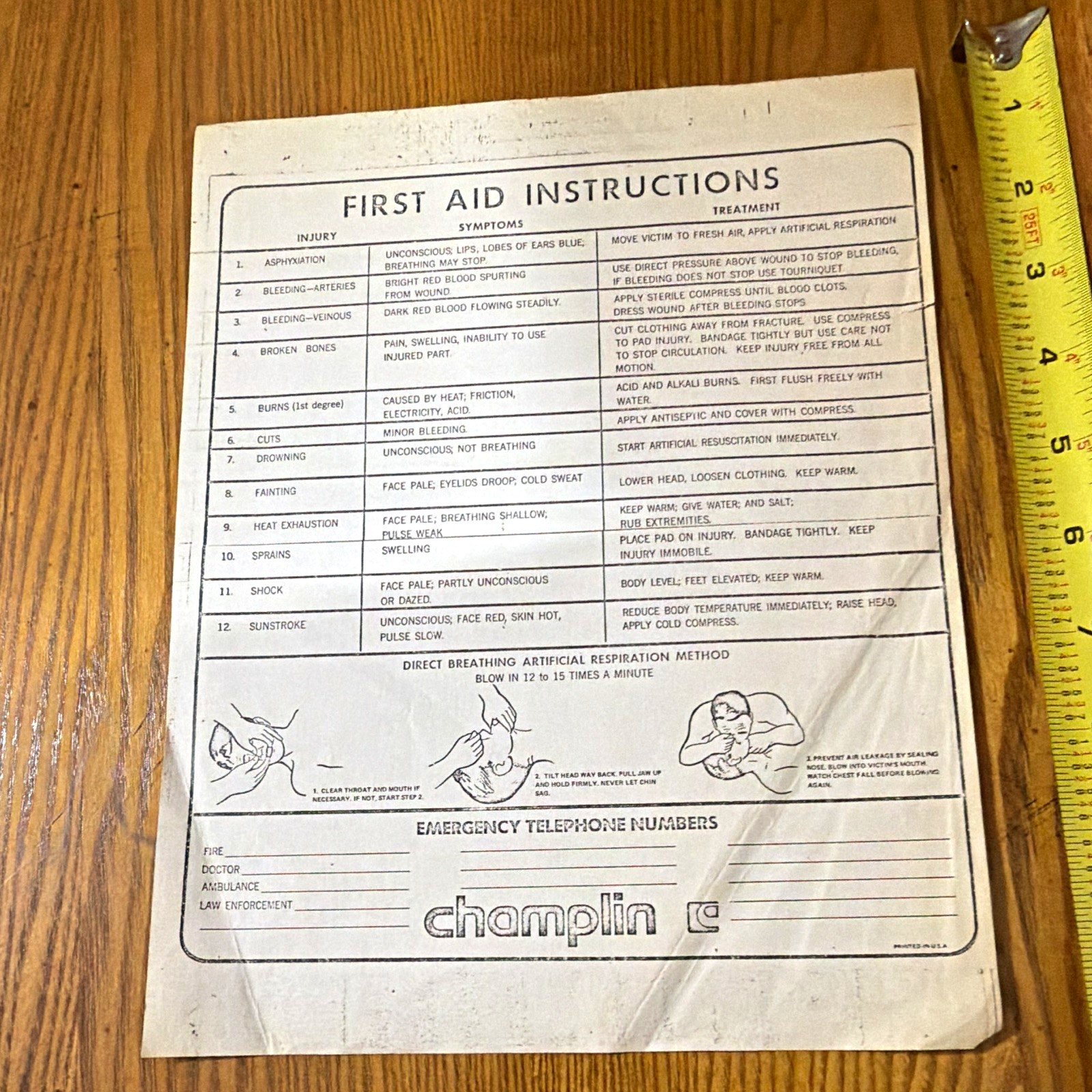 Vintage 1970s Champlin Oil Company First Aid Safety Instructions Chart Vintage 1970s Champlin Oil Company First Aid Safety Instructions Chart