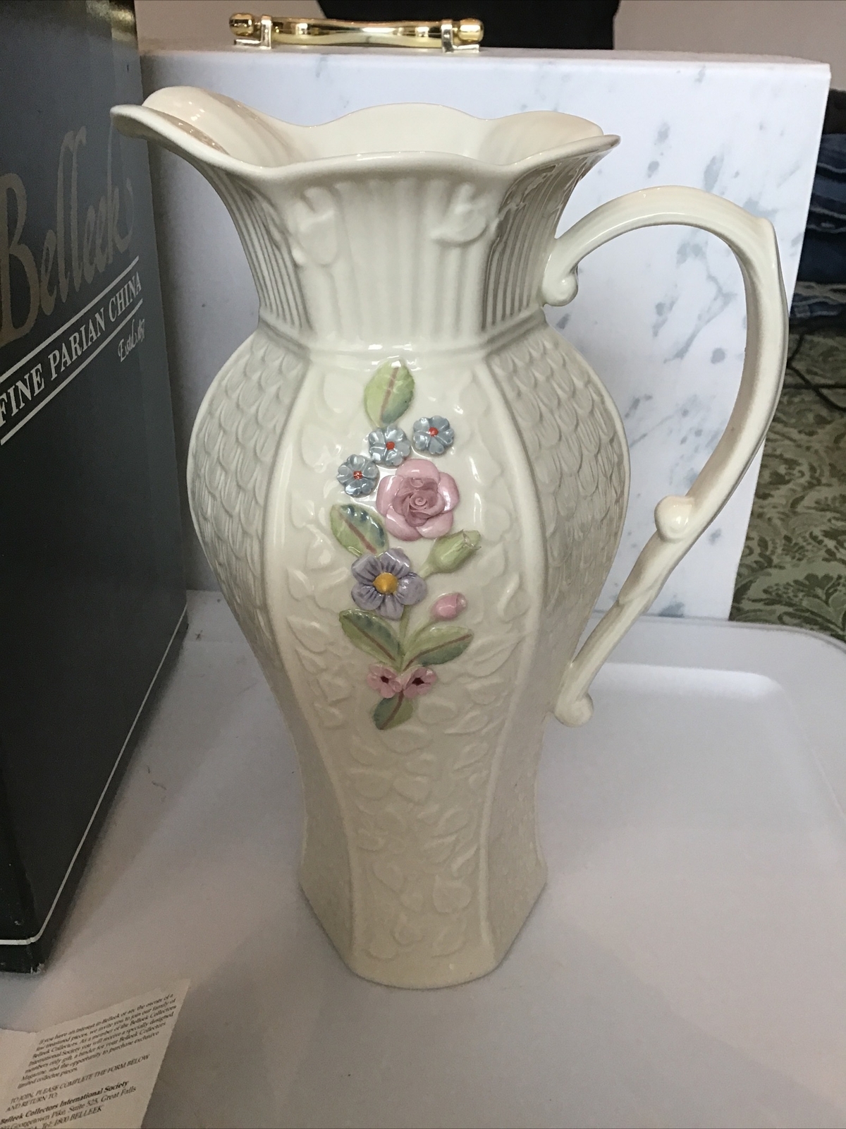 Belleek Ireland Millennium Collection 10 1/4" Flowers & Bird Pitcher #2322 NIB Belleek Ireland Millennium Collection 10 1/4" Flowers & Bird Pitcher #2322 NIB