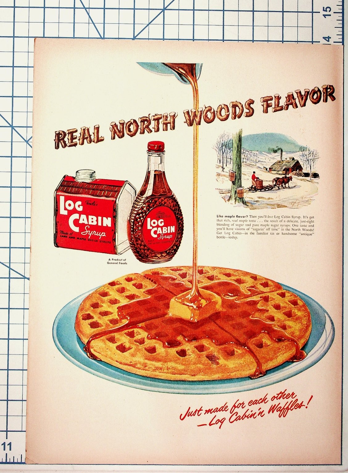 Vintage 1940s Log Cabin Syrup Waffles Magazine Ad North Woods Flavor General Vintage 1940s Log Cabin Syrup Waffles Magazine Ad North Woods Flavor General