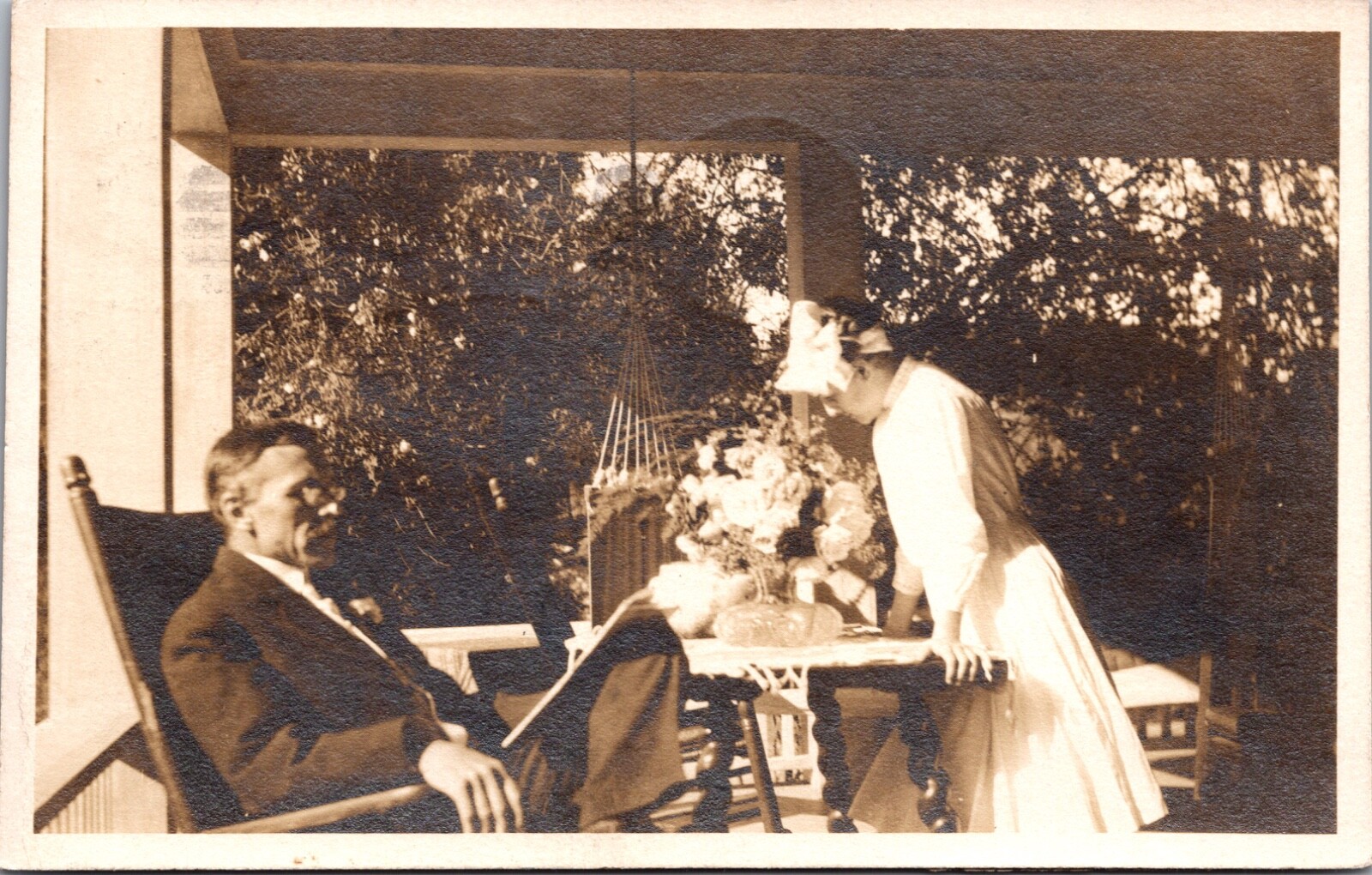 Real Photo Postcard People on a Porch in Pasadena, California