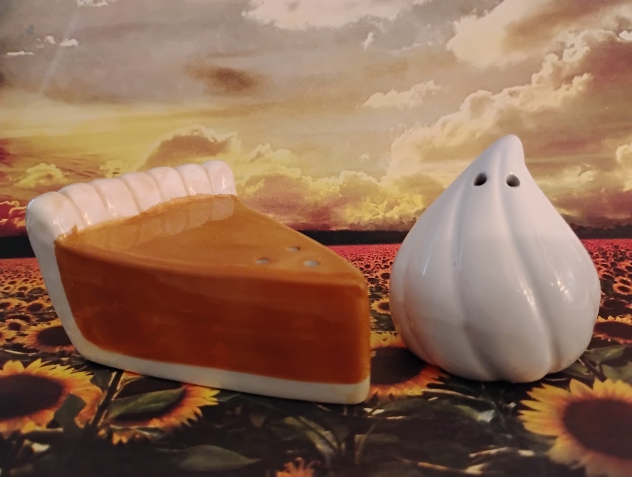 SALT AND PEPPER SHAKERS - PUMPKIN PIE & COOL WHIP - THANKSGIVING DINNER DECOR