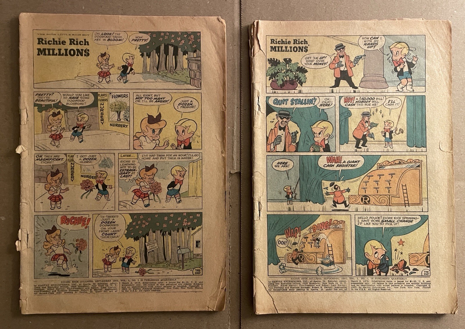 Richie Rich Millions #1 & #2 1961-62 Harvey Comic Book Coverless Silver Age HTF Richie Rich Millions #1 & #2 1961-62 Harvey Comic Book Coverless Silver Age HTF