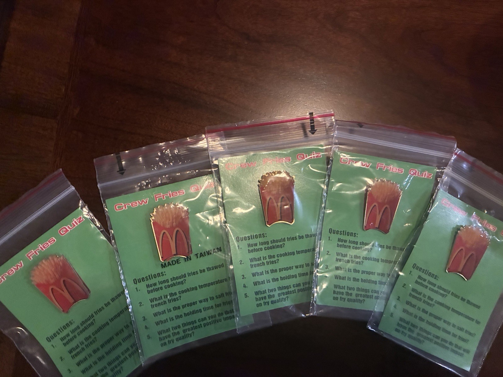 New Vintage McDonald's Employee Lapel Pins Hat Crew Fries Quiz on Card Lot of 5 New Vintage McDonald's Employee Lapel Pins Hat Crew Fries Quiz on Card Lot of 5