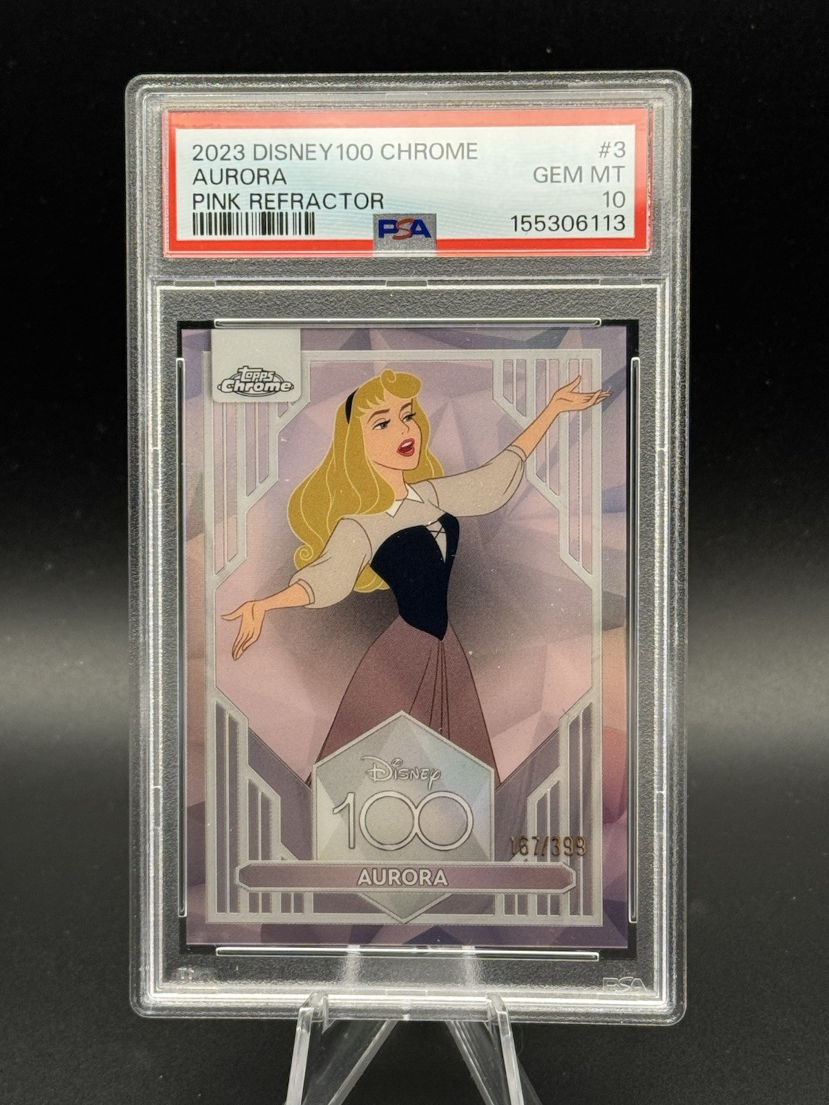 2023 Topps Disney 100 Chrome Pink Refractor #3 Aurora /399 PSA 10 GEM MINT