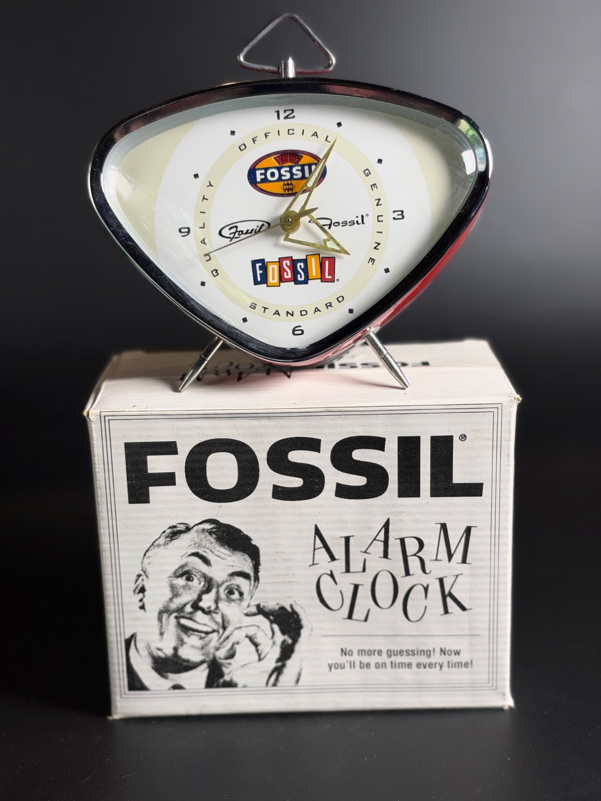 RARE Futuristic Fossil  American  Classic Wind Up Alarm Clock from 1990's-Works