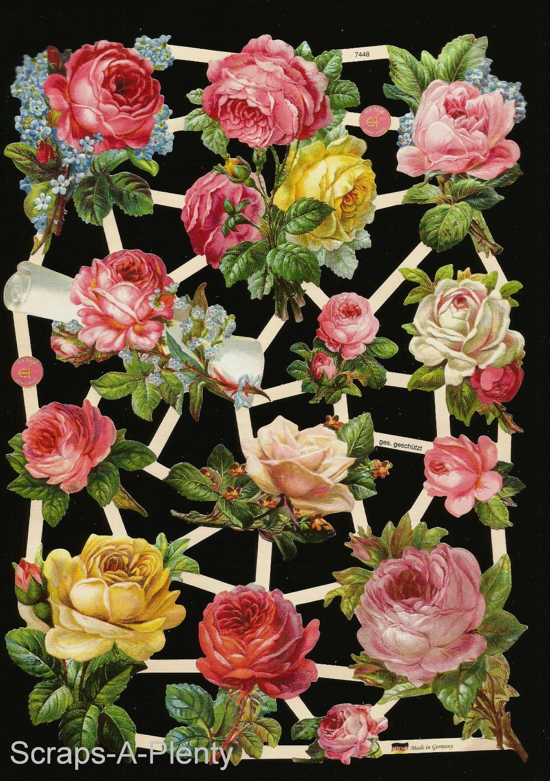 German Embossed Victorian Style Scrap Die Cut - Roses, Buds & Flowers EF7448 German Embossed Victorian Style Scrap Die Cut - Roses, Buds & Flowers EF7448