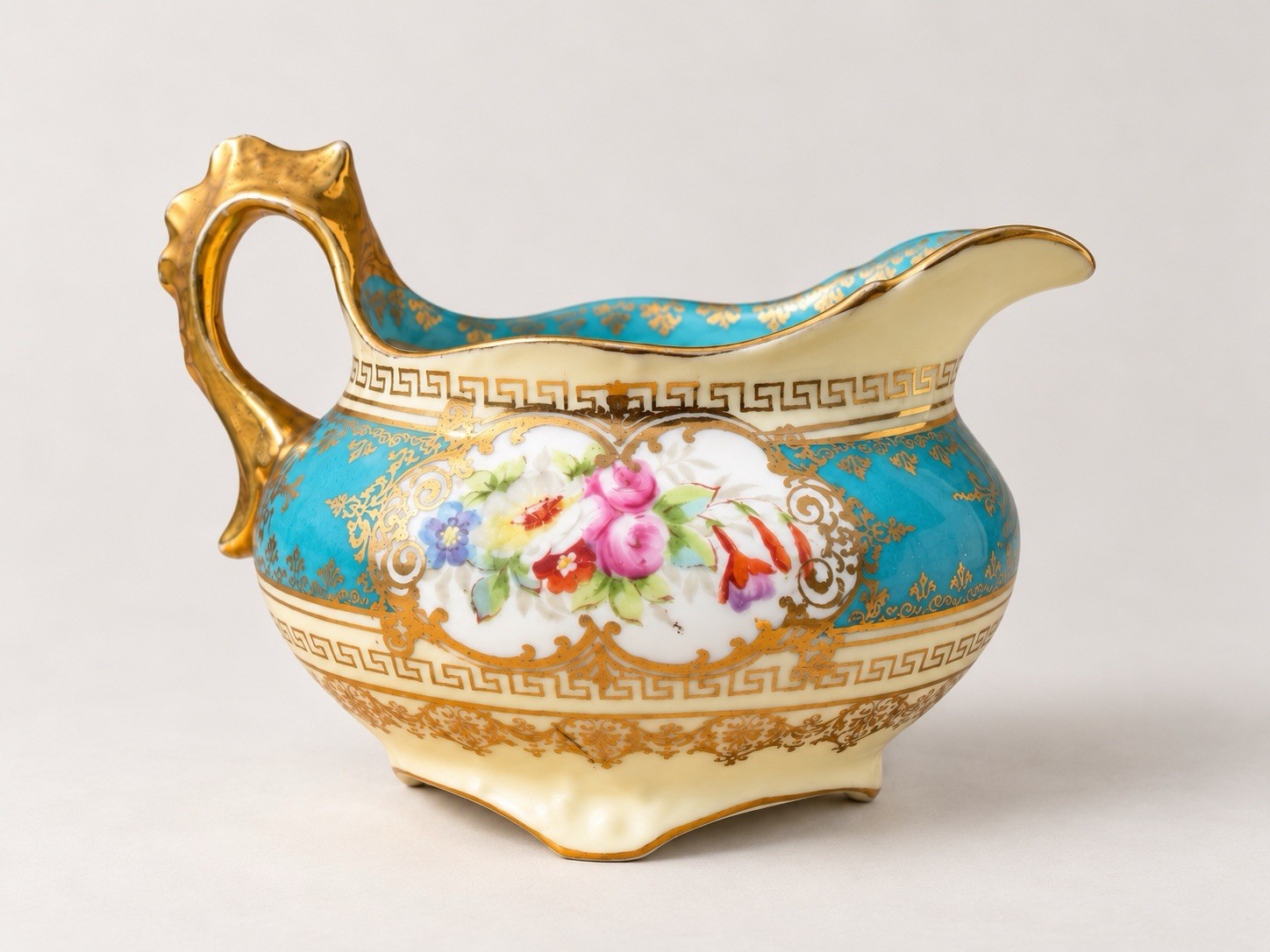 Antique Imperial Crown China Austria Vienna Porcelain Creamer Turquoise Figural
