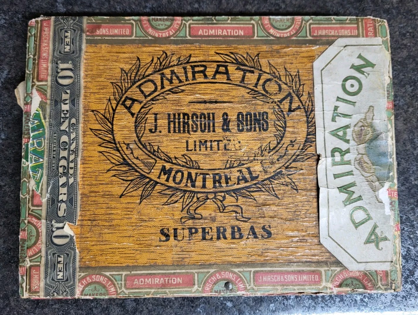 Scarce 1897 Series 10c Admiration Cigar Box J. Hirsch & Sons Montreal Nice Label Scarce 1897 Series 10c Admiration Cigar Box J. Hirsch & Sons Montreal Nice Label