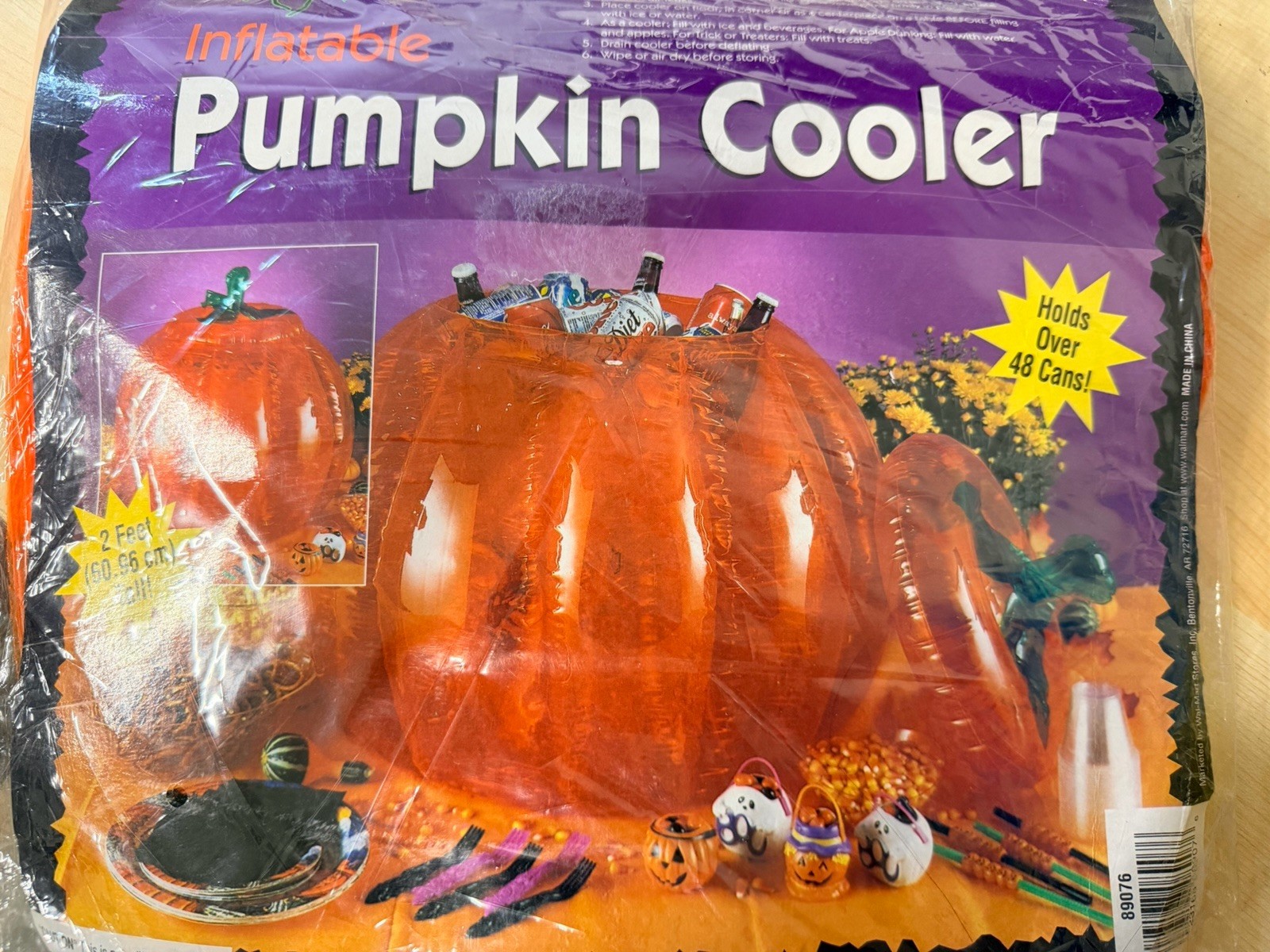 Fun World Inflatable Pumpkin Cooler w/ Inflatable Lid 2Ft Tall Holds 48 Cans New