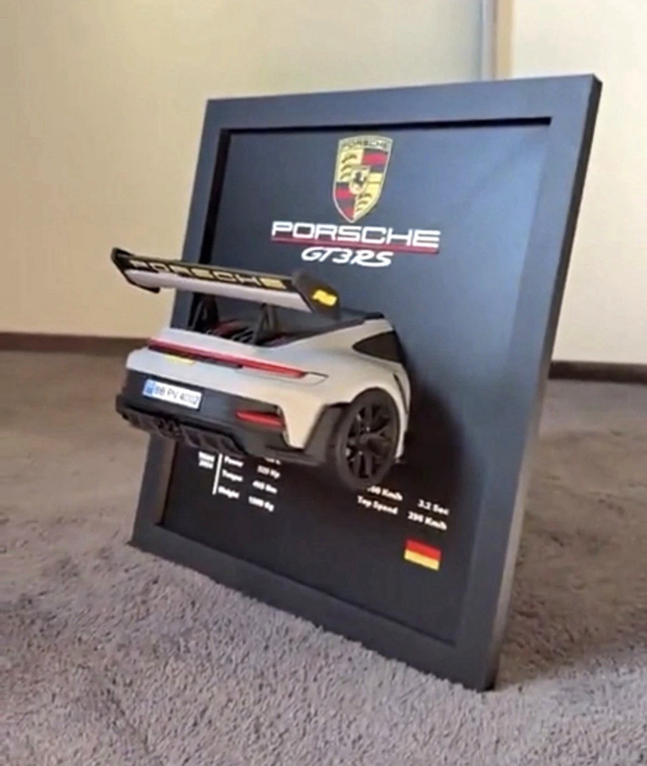 Porsche GT3 RS 2024 3D Framed Wall Sign, Black/Gray Reproduction Porsche GT3 RS 2024 3D Framed Wall Sign, Black/Gray Reproduction