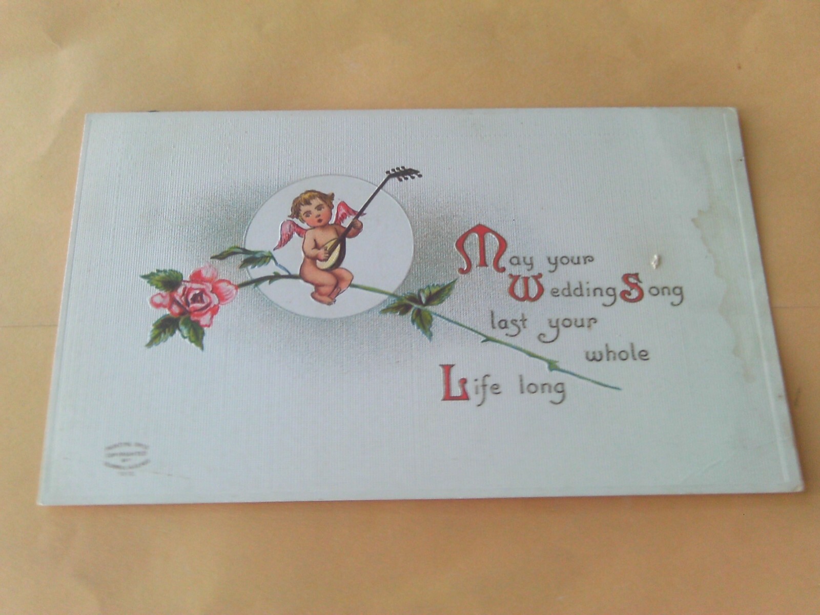 RARE 1912 LEUBRIE & ELKUS PAINTING POSTCARD #7022 CUPID SINGING WEDDING SONG RARE 1912 LEUBRIE & ELKUS PAINTING POSTCARD #7022 CUPID SINGING WEDDING SONG