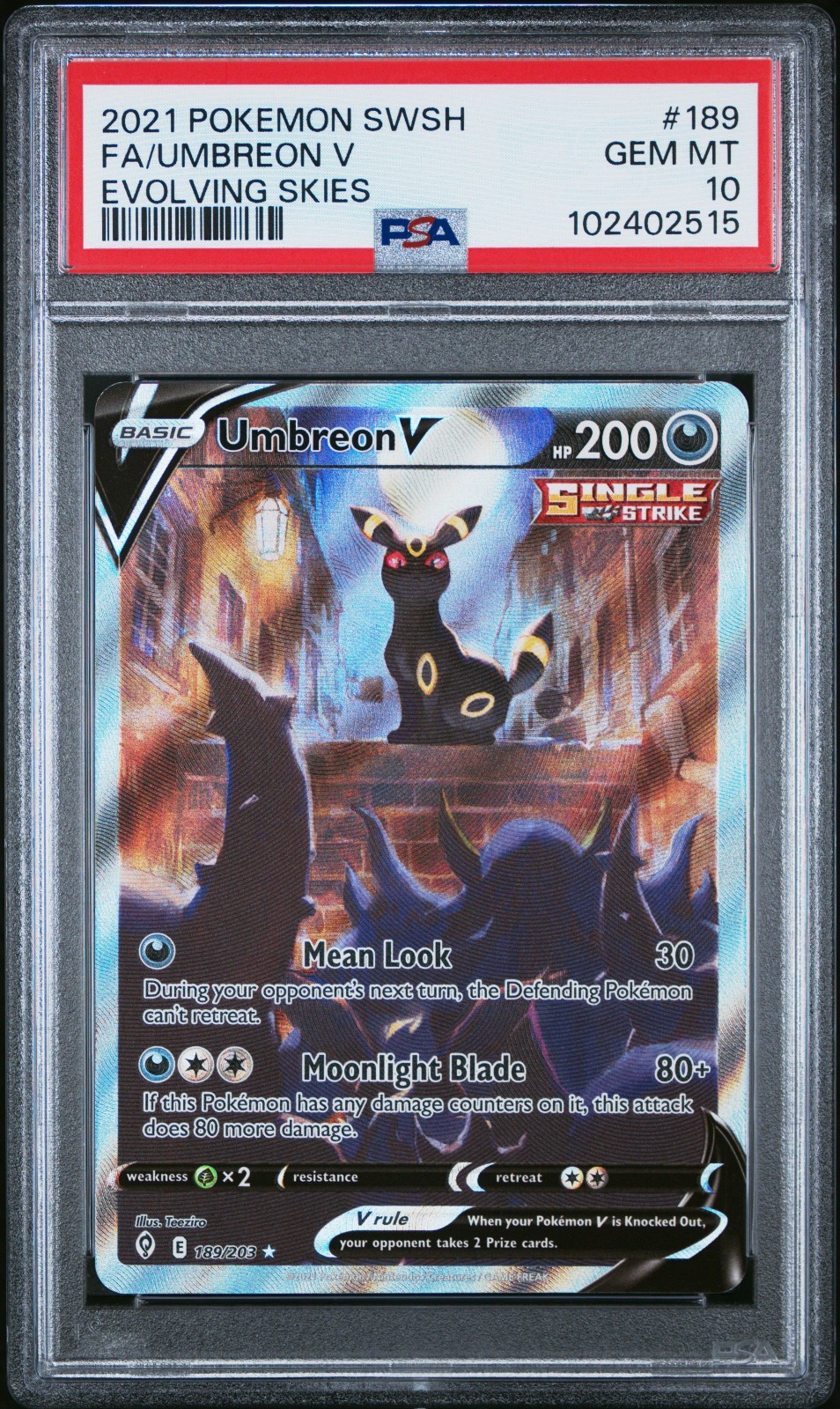 Umbreon V 189/203 Evolving Skies Pokemon PSA 10 Umbreon V 189/203 Evolving Skies Pokemon PSA 10
