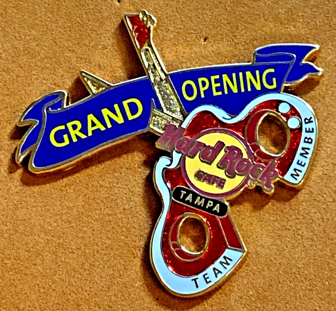 HARD ROCK CAFE TAMPA GRAND OPENING RIBBON TEAM MEMBER LE 3000 SCISSOR GUITAR PIN HARD ROCK CAFE TAMPA GRAND OPENING RIBBON TEAM MEMBER LE 3000 SCISSOR GUITAR PIN