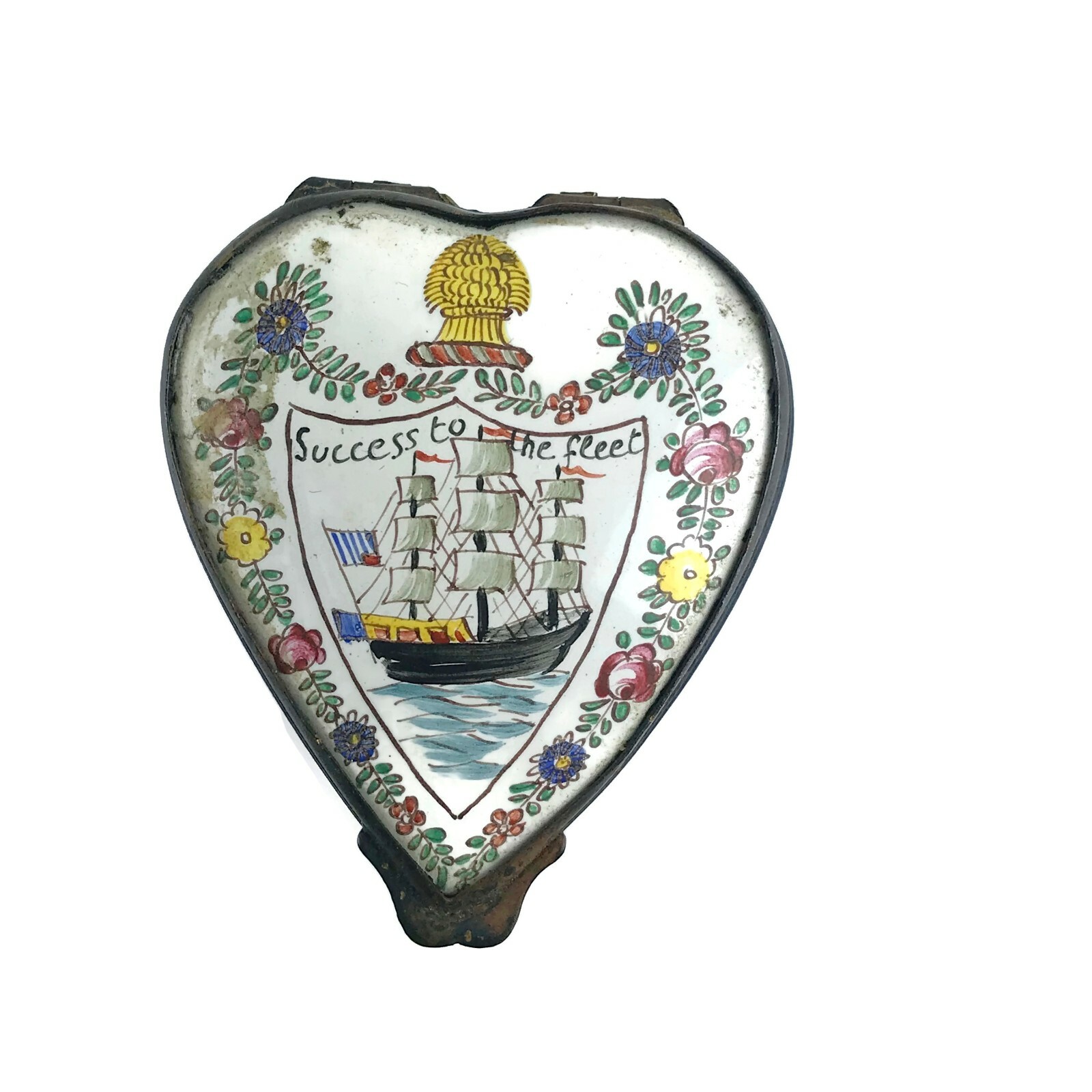Vintage French Success To The Fleet Enamel Trinket Box Heart Shaped France 2" Vintage French Success To The Fleet Enamel Trinket Box Heart Shaped France 2"