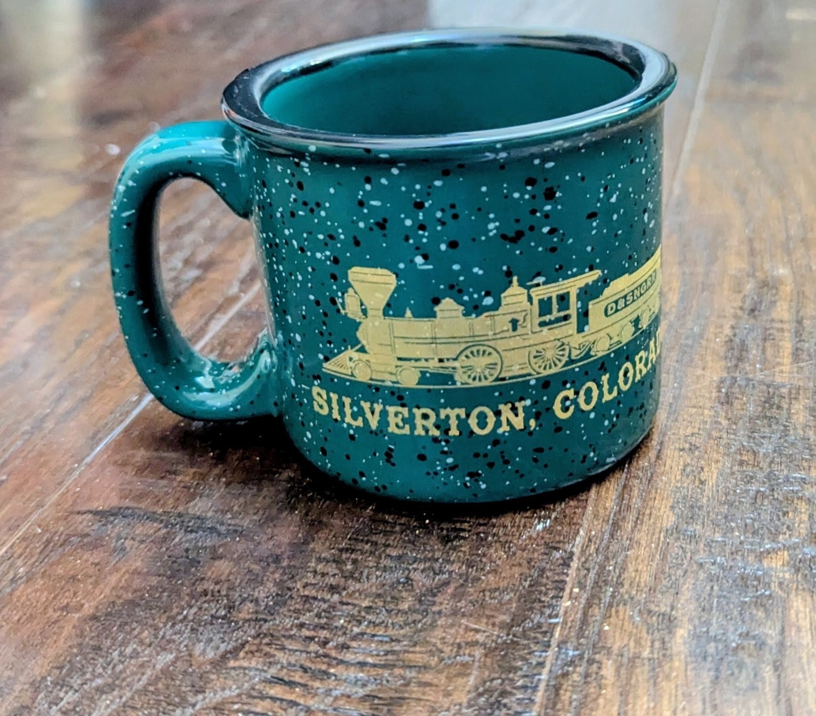 Silverton, Colorado Train Mug - Green with White & Black Speckles Silverton, Colorado Train Mug - Green with White & Black Speckles