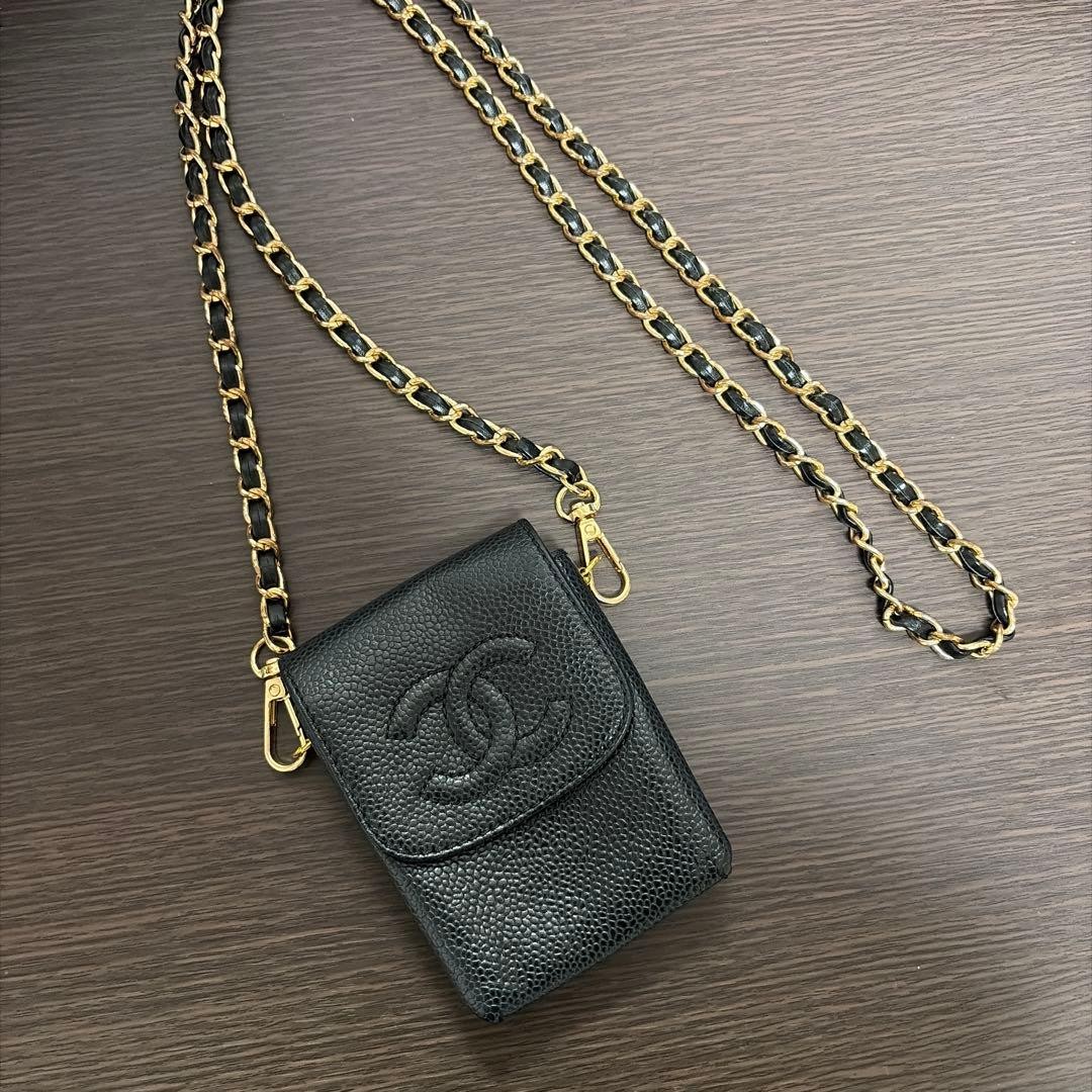 CHANEL Coco Mark Cigarette Case Pouch Black Leather Chain Strap Shown in Photos CHANEL Coco Mark Cigarette Case Pouch Black Leather Chain Strap Shown in Photos
