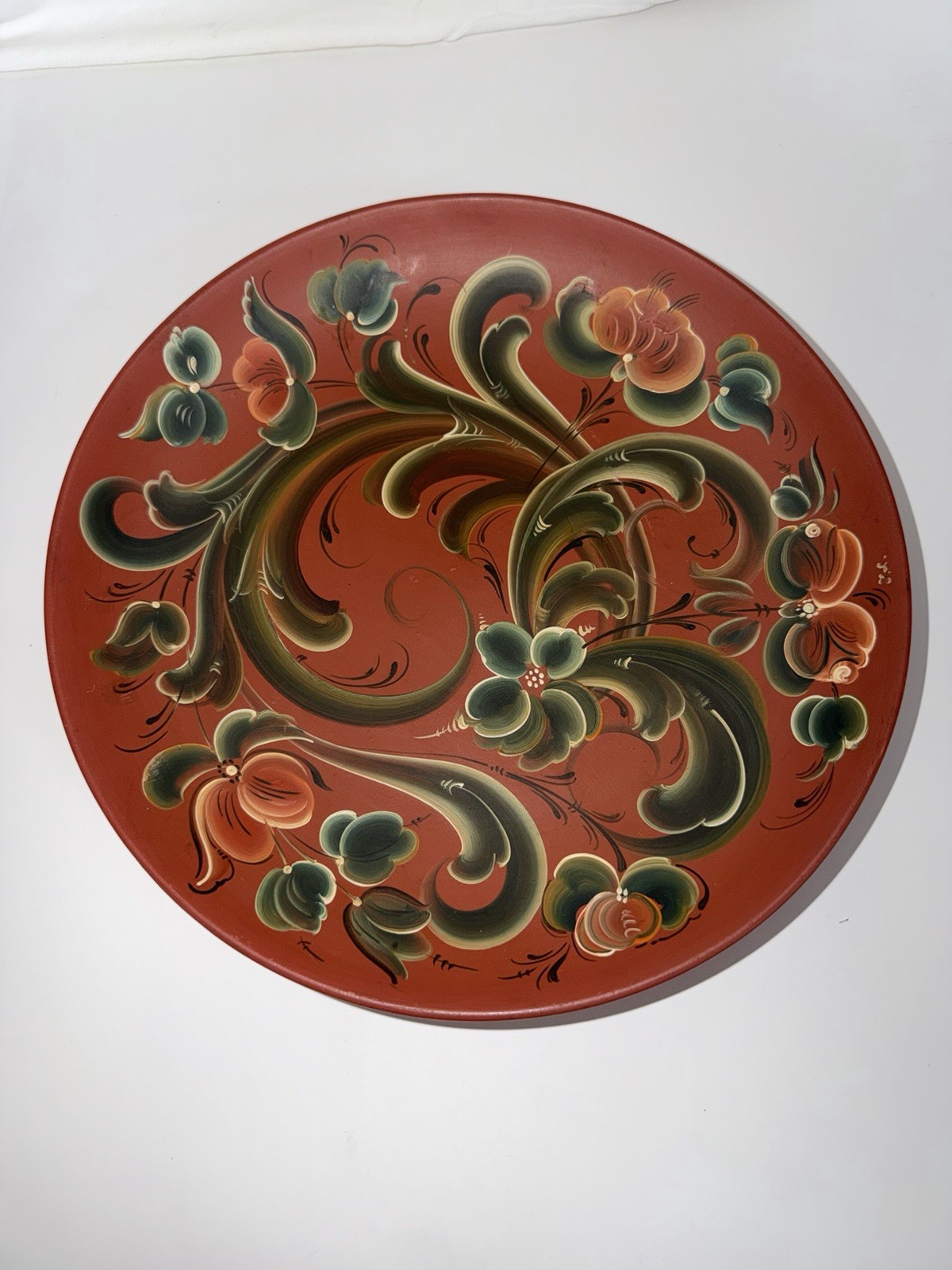 Vintage 1972 Norsk Husflid Engros 11" Folk Art Wood Plates Hand Painted Norway 
