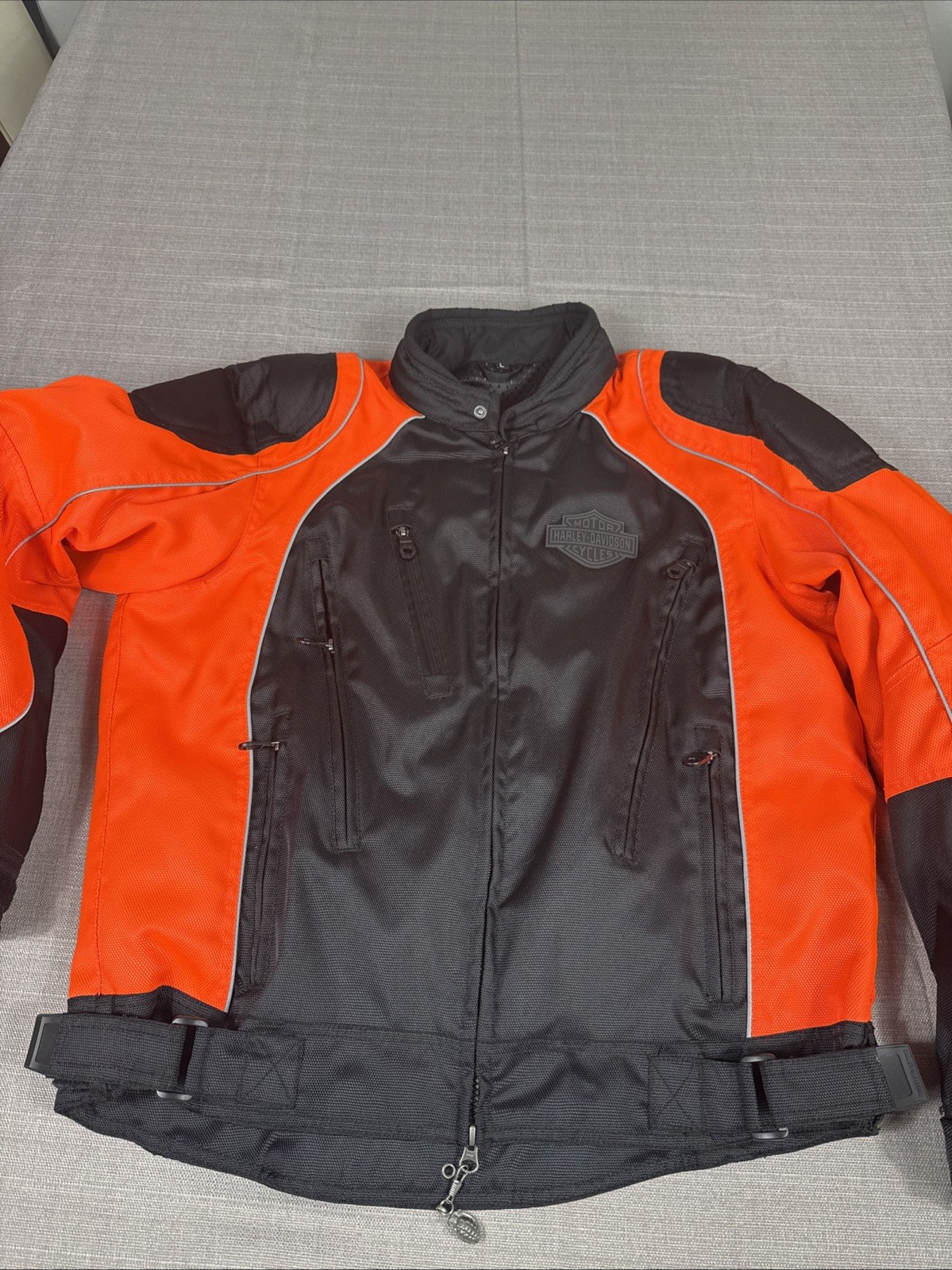 Harley-Davidson Hi Vis Jacket Men’s Orange Black Padded Armor Reflect Vented SzL Harley-Davidson Hi Vis Jacket Men’s Orange Black Padded Armor Reflect Vented SzL