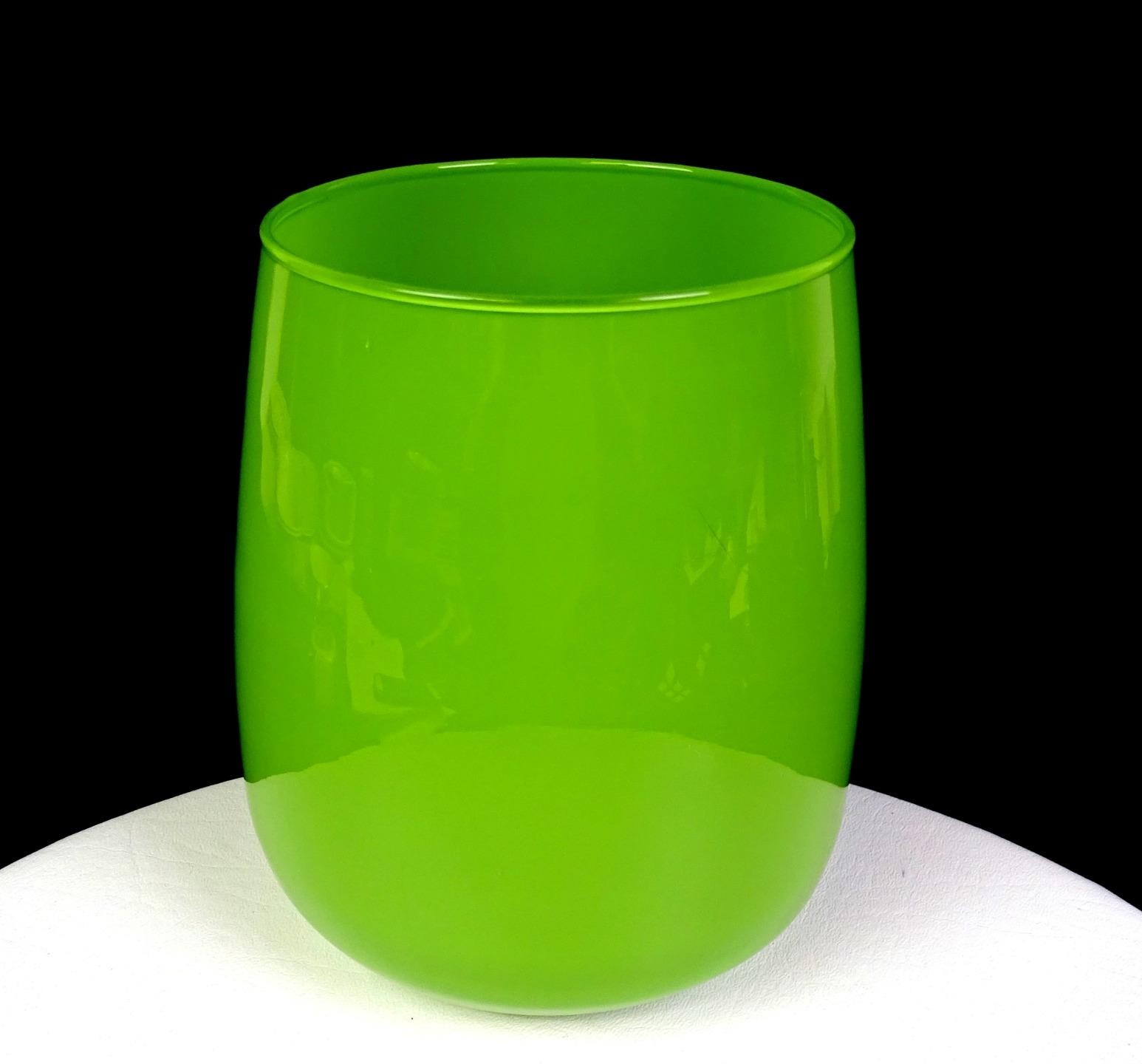 Polish Cased Studio Art Glass Hand Blown Chartreuse Green 6 3/4" Vase 1970-1979