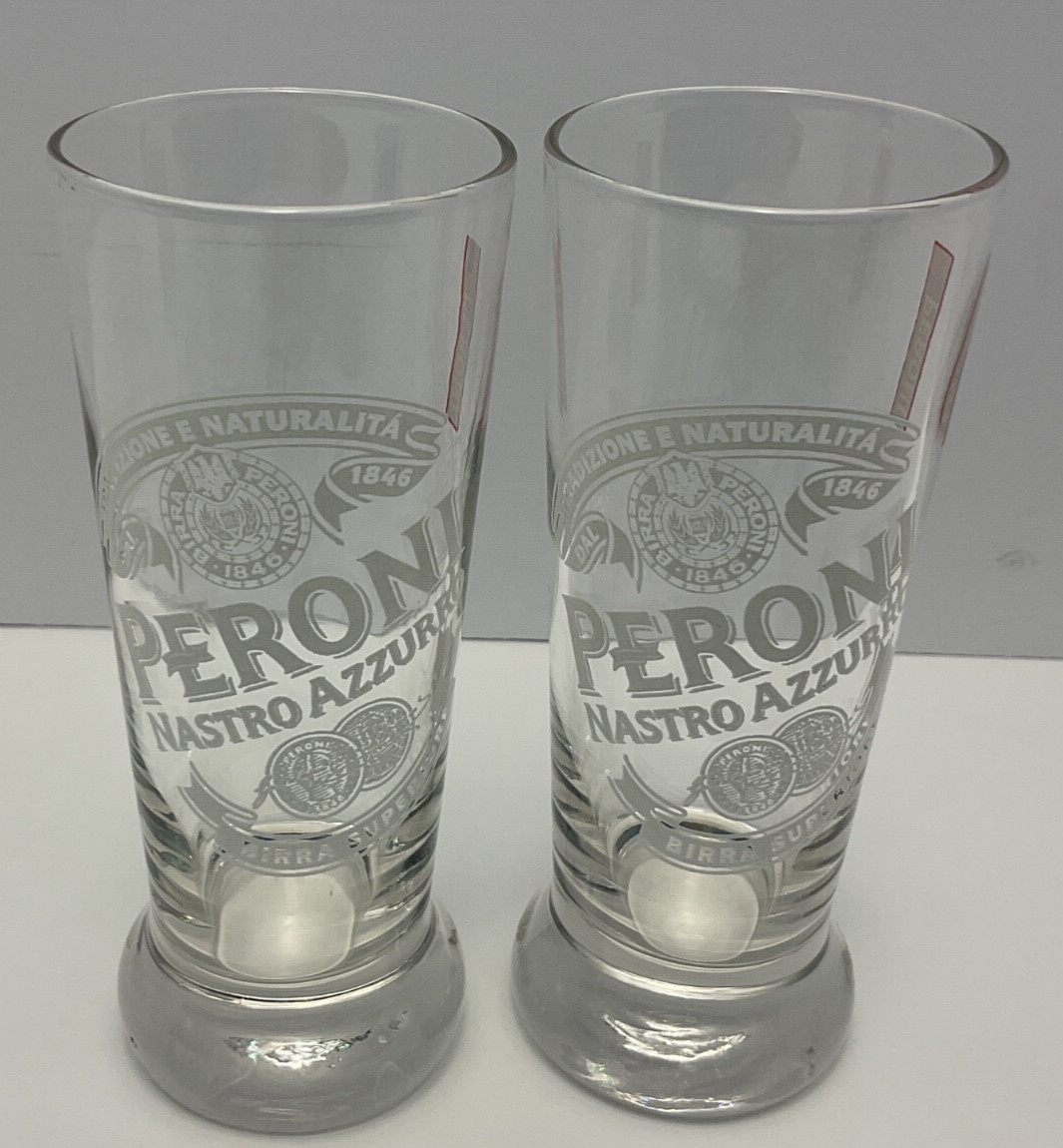 Peroni Nastro Azzurro Set of 2 Miniature 4" Tall 2 Oz. Pilsner Glasses