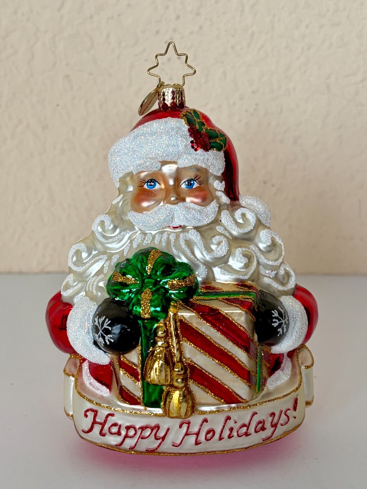 RARE Christopher Radko Santa Holding Gifts “Happy Holidays” Ornament RARE Christopher Radko Santa Holding Gifts “Happy Holidays” Ornament
