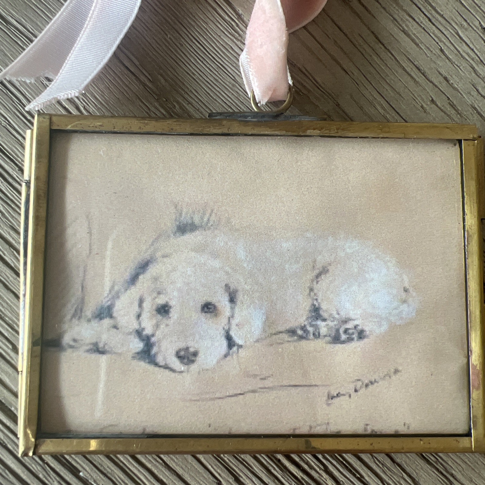 Vintage Style Glass/Brass Frame with Vintage Dog Prints 