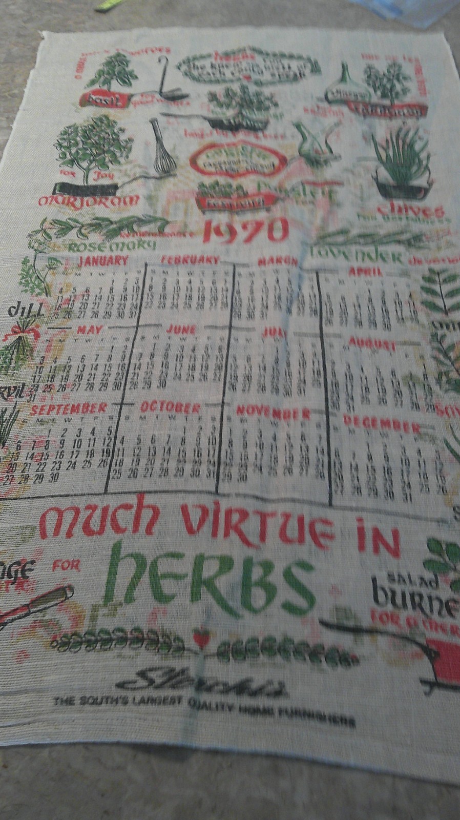 Vintage 1970 1971 Linen Calendar Tea Towel Robert Darr Wert Sterchi's 2 Sided Vintage 1970 1971 Linen Calendar Tea Towel Robert Darr Wert Sterchi's 2 Sided