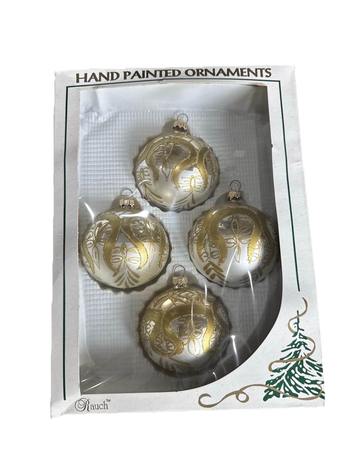 4 Vtg Handpainted Rauch Mercury Glass Gold Christmas Ornate Ornaments “R” On Cap 4 Vtg Handpainted Rauch Mercury Glass Gold Christmas Ornate Ornaments “R” On Cap