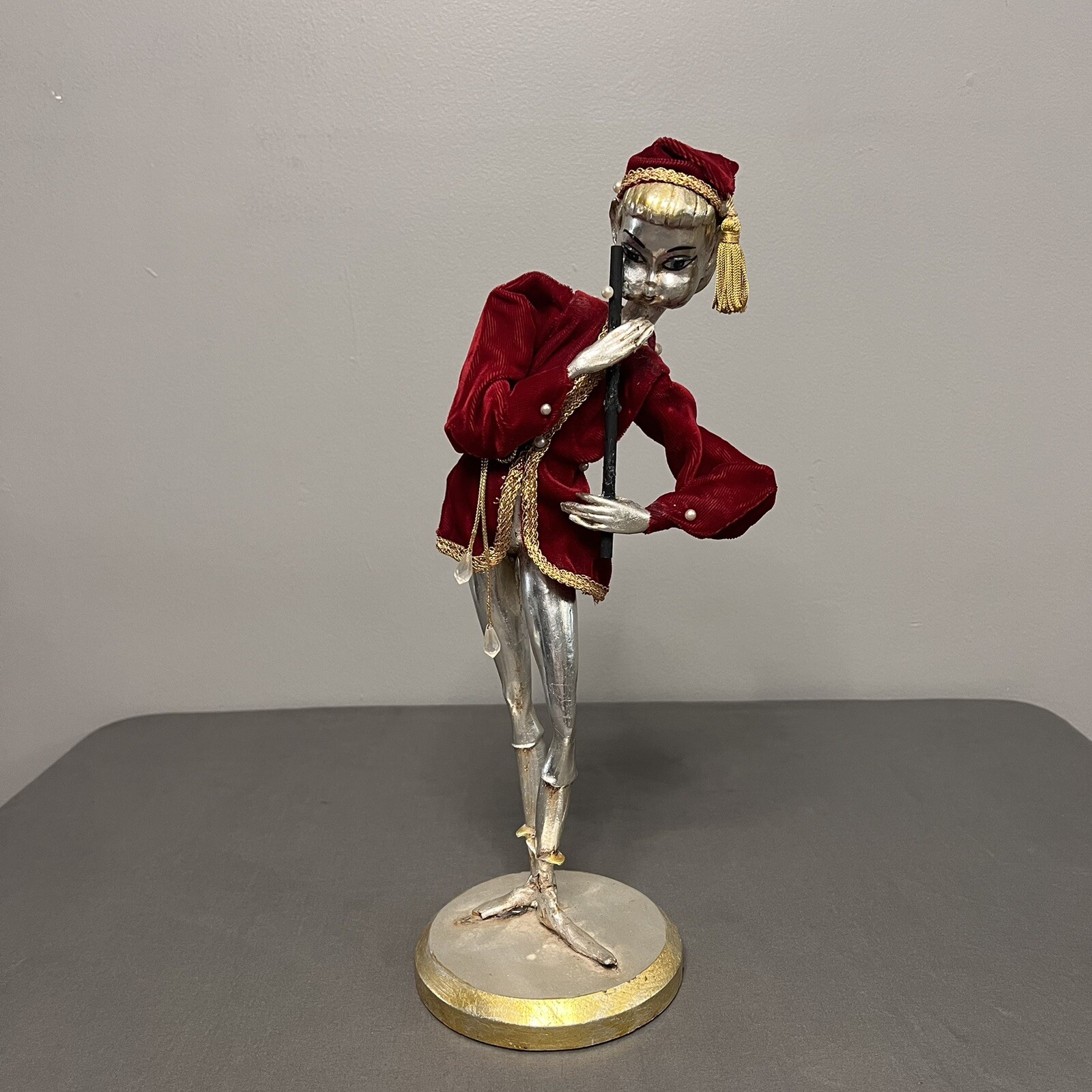 MCM VTG 1950-1960s Wooden Flute Playing Silver Pixie/Elf 5.5x16” Holiday MCM VTG 1950-1960s Wooden Flute Playing Silver Pixie/Elf 5.5x16” Holiday