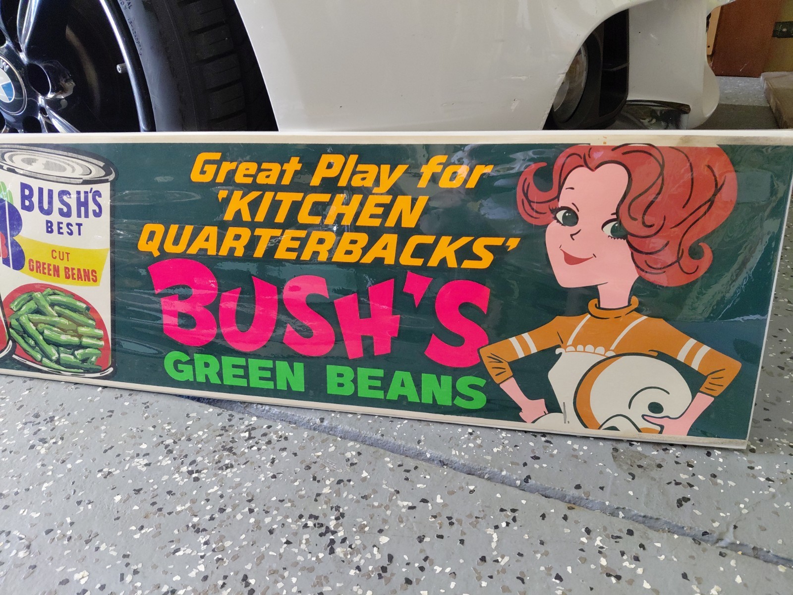 c.1960s Original Vintage Bush's Green Beans Sign NFL Mom Quarterback Kitchen c.1960s Original Vintage Bush's Green Beans Sign NFL Mom Quarterback Kitchen