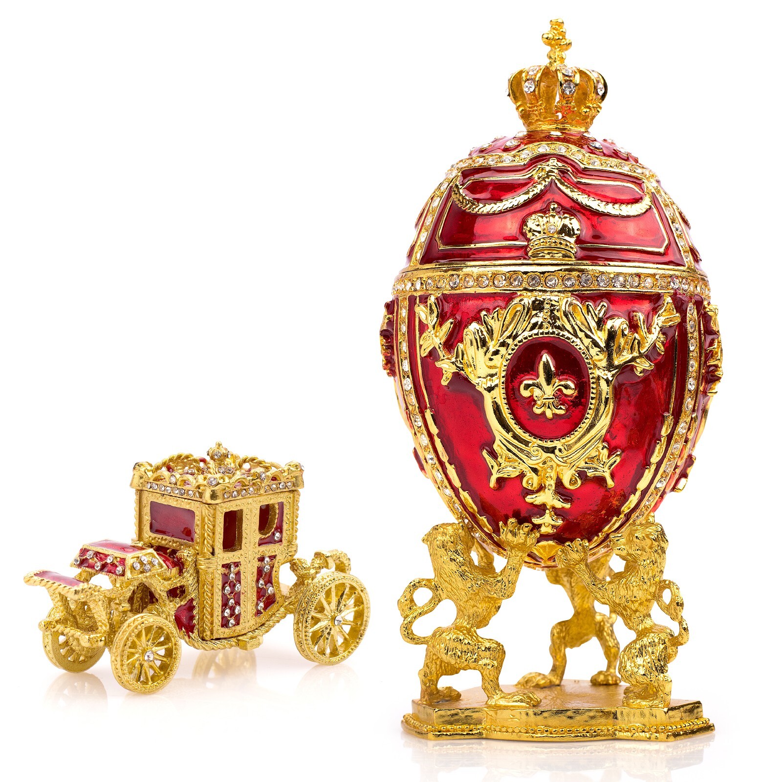 Royal Imperial Red Russian Easter Egg Replica : Extra Large 6.6 inch + Carriage Royal Imperial Red Russian Easter Egg Replica : Extra Large 6.6 inch + Carriage