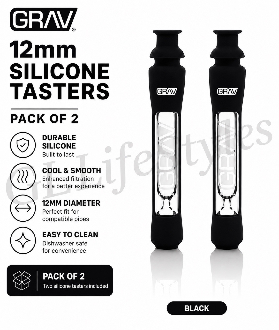 GRAV® 12MM 2 PACK BLACK COLORED TASTER® SET WITH SILICONE SKIN, CHILLUM, GRAV® 12MM 2 PACK BLACK COLORED TASTER® SET WITH SILICONE SKIN, CHILLUM,