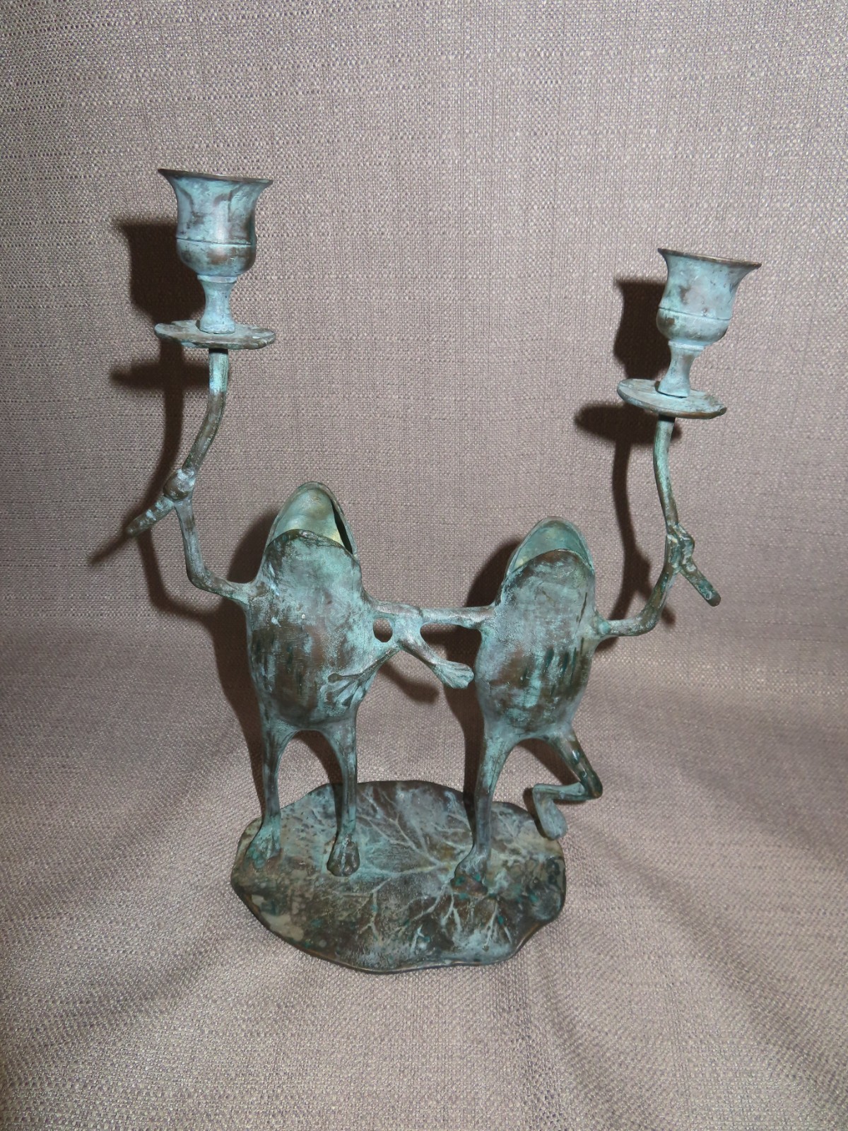 Frog Candle Holder Copper w/ Patina Dancing Whimsical Frogs Singing Decor Cute Frog Candle Holder Copper w/ Patina Dancing Whimsical Frogs Singing Decor Cute